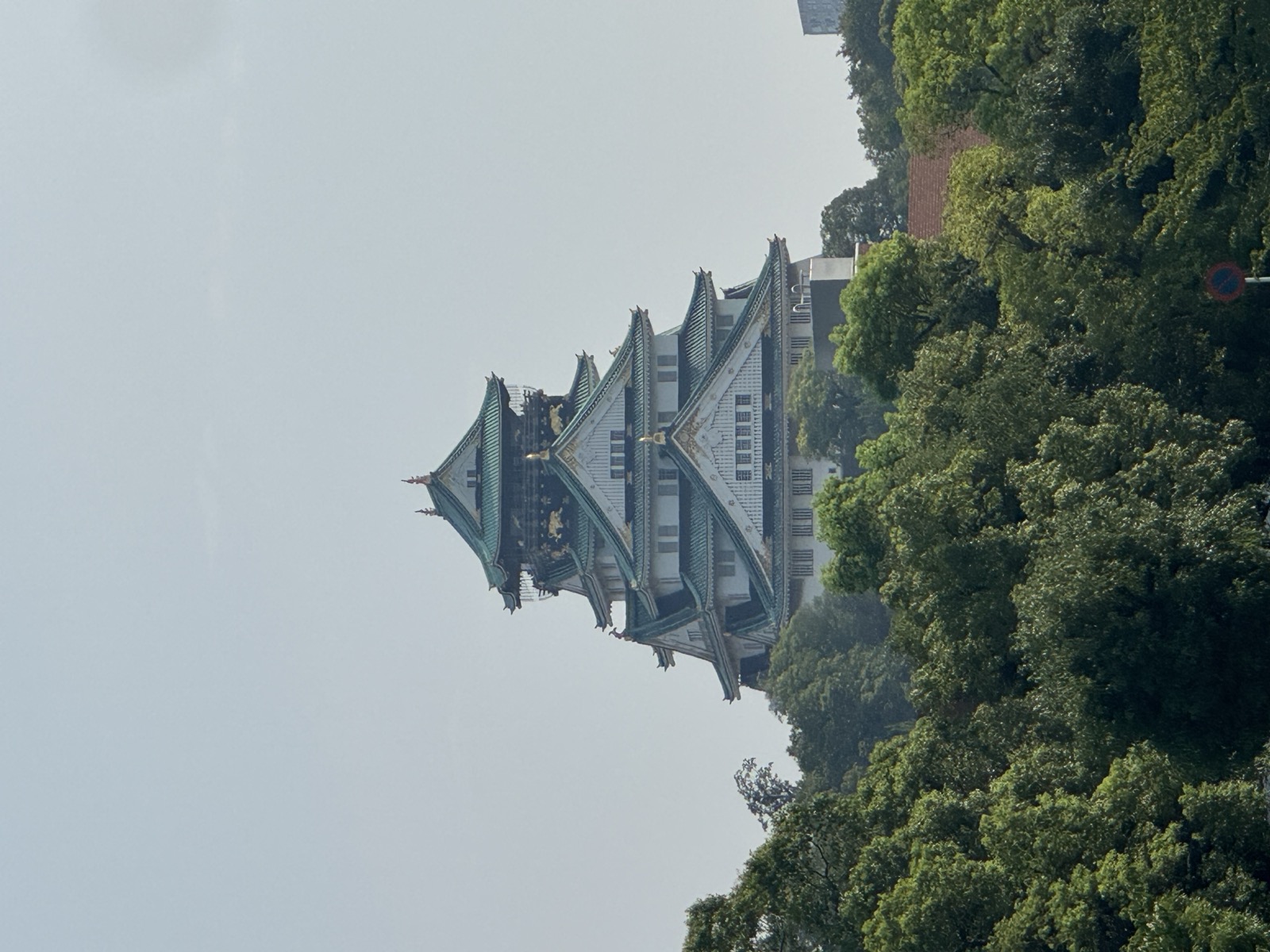 Osaka Castle rising above the trees.