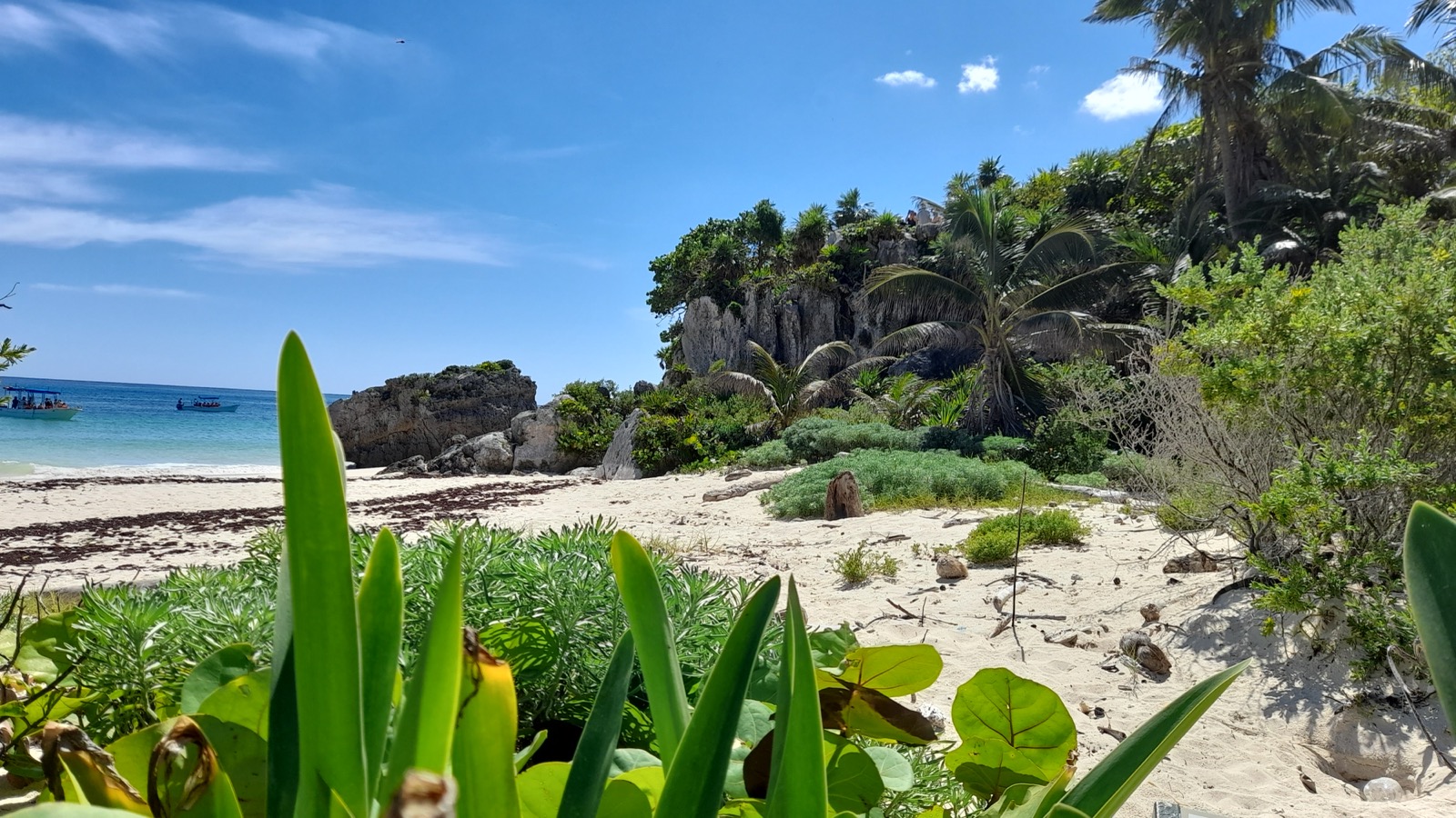 The Tulum archaeological site overlooking the Caribbean Sea.