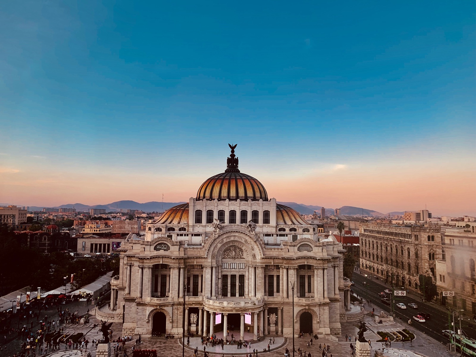 The Palacio de Bellas Artes at sunset, Mexico City.